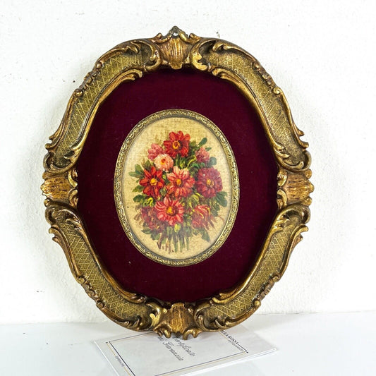 Quadro Antico Dipinto a olio ovale natura morta con fiori cornice fiorentina Categoria  Quadri