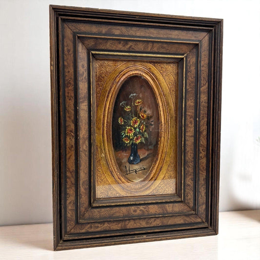 Quadro antico dipinto a olio quadretto con fiori cornice in legno Natura Morta Categoria  Quadri