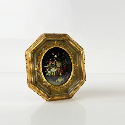 Quadro antico dipinto a olio quadretto con fiori cornice oro stile fiorentino Categoria  Quadri
