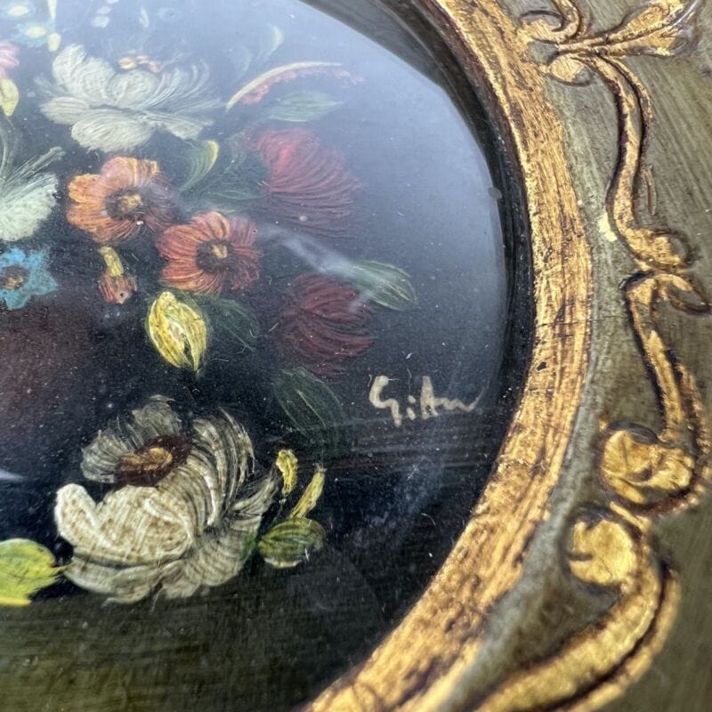 Quadro antico dipinto a olio quadretto con fiori cornice oro stile fiorentino Categoria  Quadri