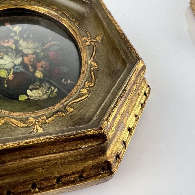 Quadro antico dipinto a olio quadretto con fiori cornice oro stile fiorentino Categoria  Quadri