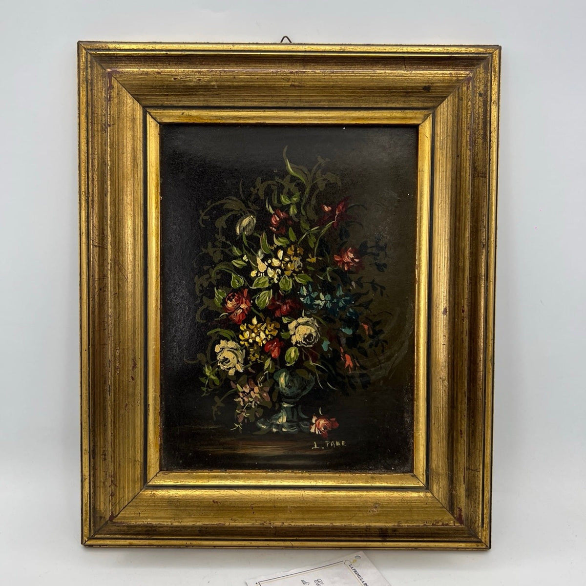 Quadro Antico dipinto a olio quadretto fiori cornice oro natura morta firmato Categoria  Quadri