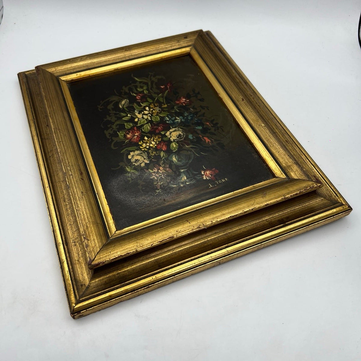Quadro Antico dipinto a olio quadretto fiori cornice oro natura morta firmato Categoria  Quadri