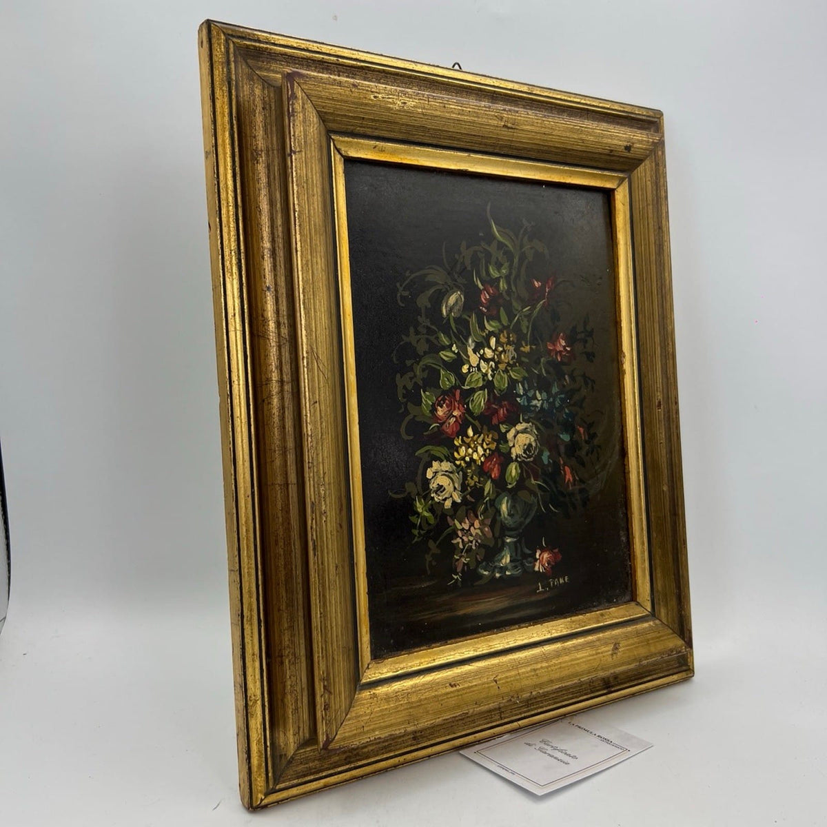 Quadro Antico dipinto a olio quadretto fiori cornice oro natura morta firmato Categoria  Quadri