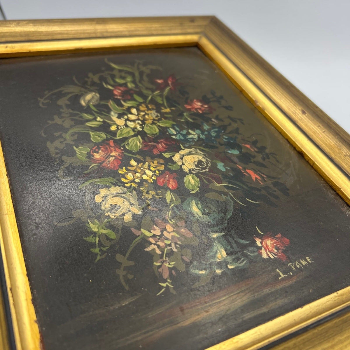 Quadro Antico dipinto a olio quadretto fiori cornice oro natura morta firmato Categoria  Quadri