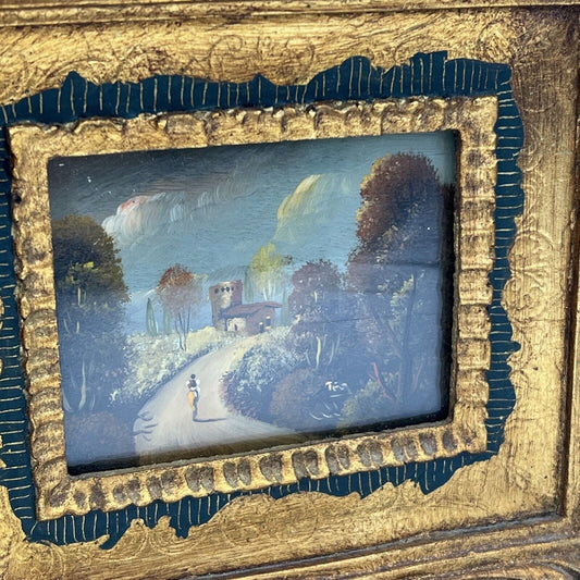 Quadro antico dipinto a olio quadretto Miniatura cornice oro stile Fiorentina Categoria  Quadri