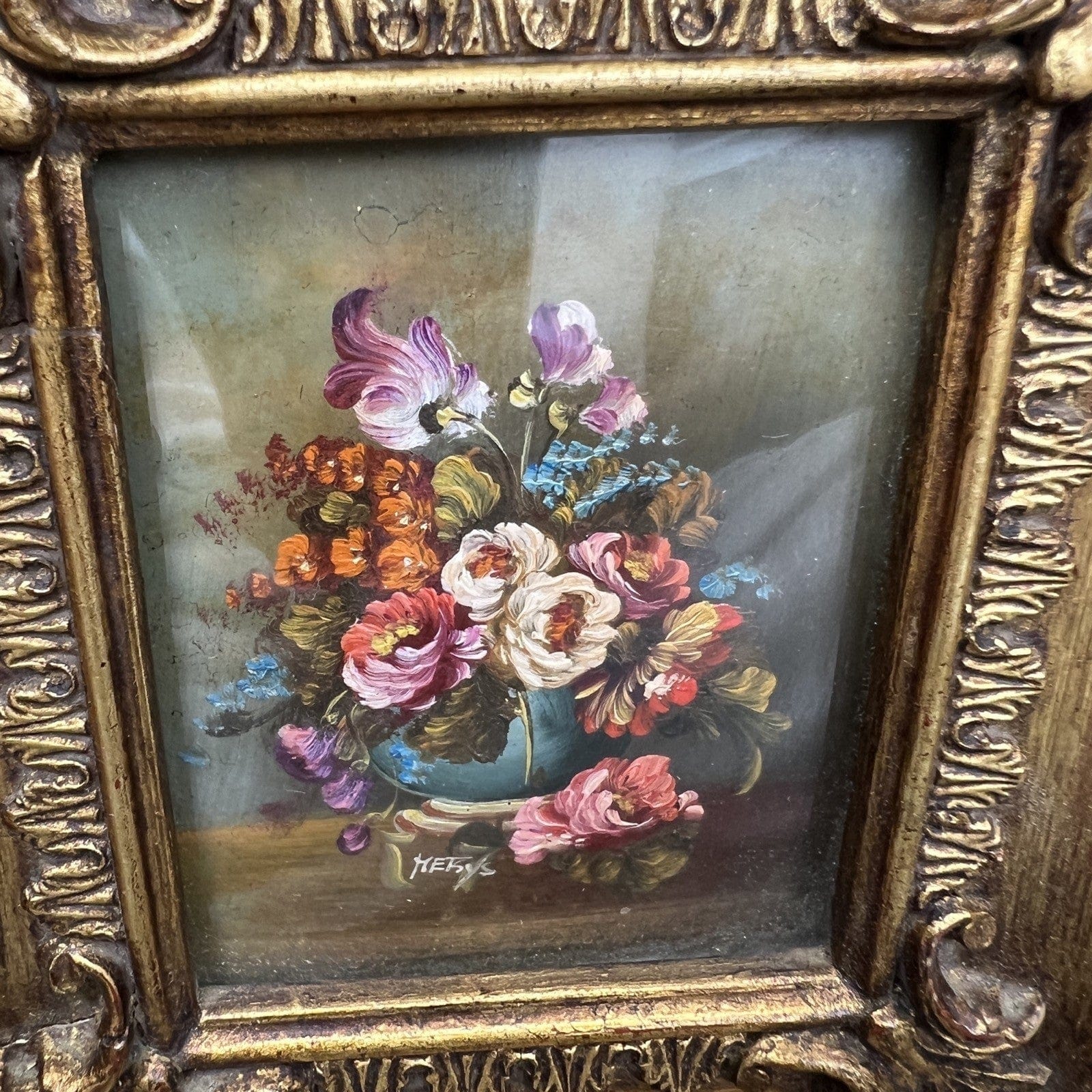 Quadro Antico dipinto a olio su rame Quadretto con cornice oro in stile barocco Categoria  Quadri