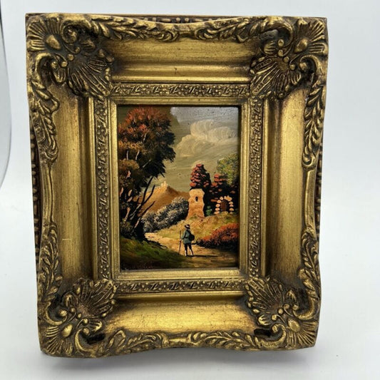 Quadro antico dipinto a olio su rame quadretto cornice oro stile barocco firmato Categoria  Quadri