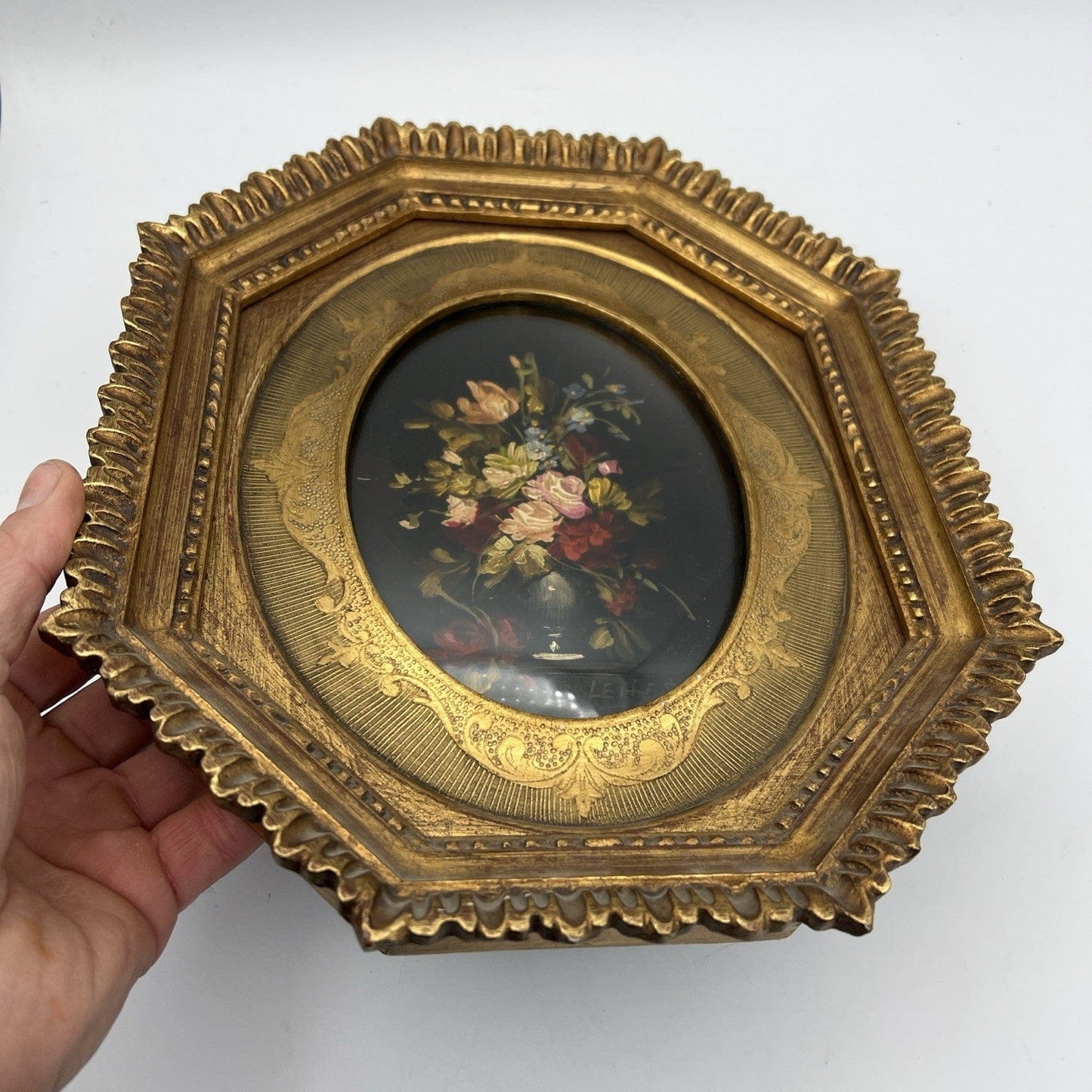 Quadro antico dipinto a olio su rame quadretto fiori cornice oro stile barocco Categoria  Quadri