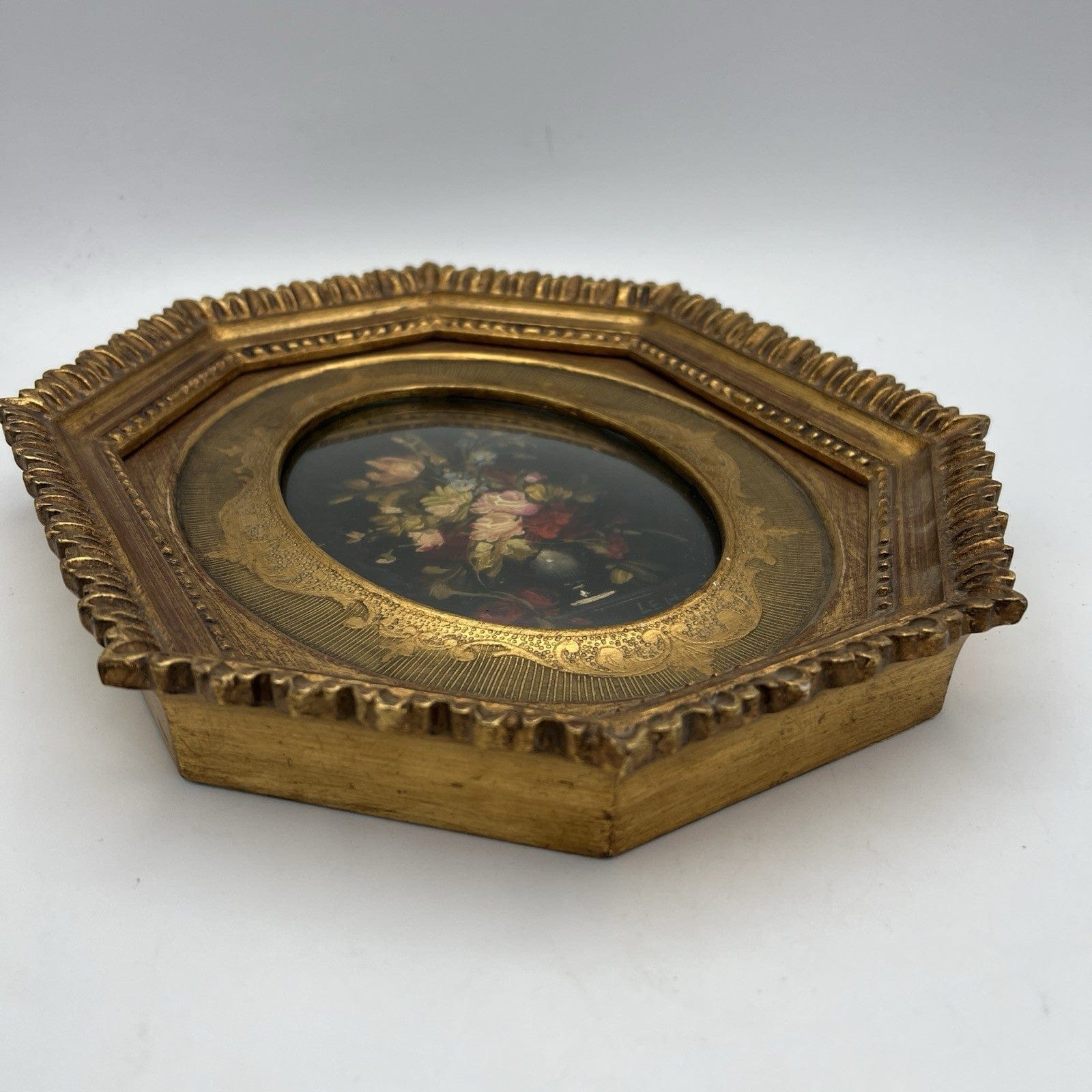 Quadro antico dipinto a olio su rame quadretto fiori cornice oro stile barocco Categoria  Quadri