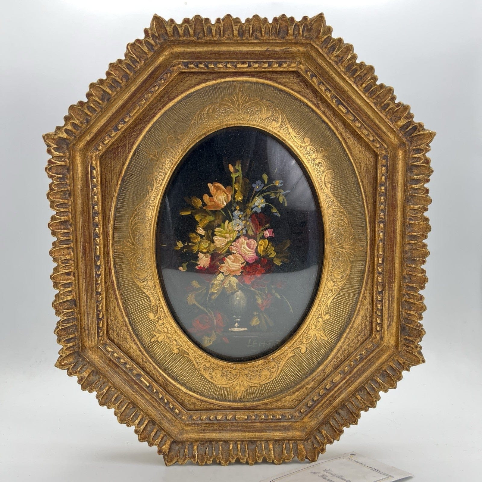 Quadro antico dipinto a olio su rame quadretto fiori cornice oro stile barocco Categoria  Quadri
