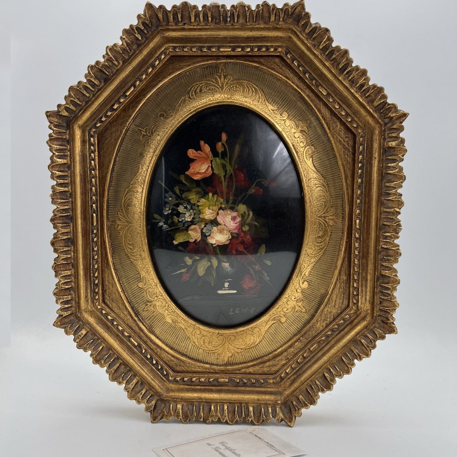 Quadro antico dipinto a olio su rame quadretto fiori cornice oro stile barocco 2 Categoria  Quadri