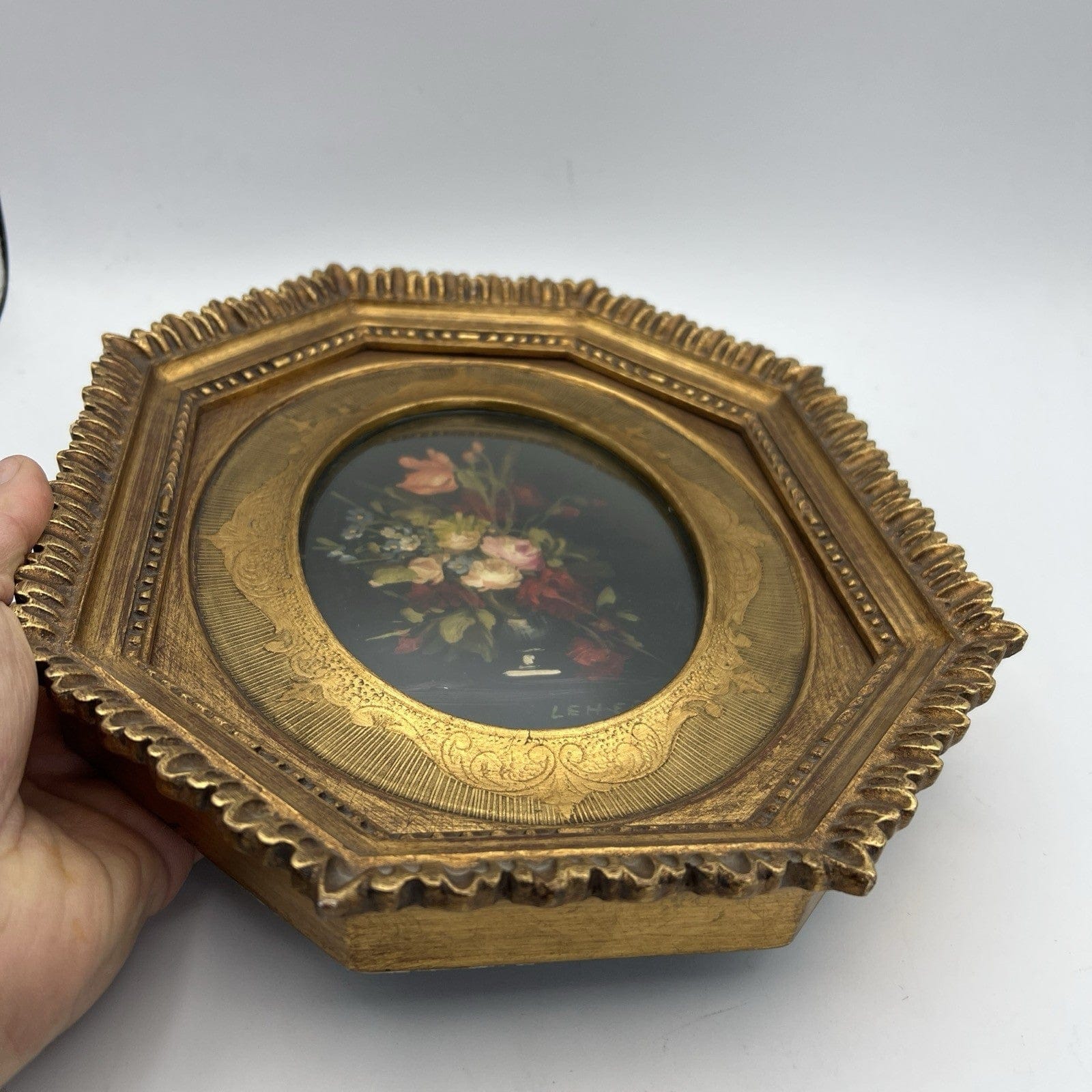 Quadro antico dipinto a olio su rame quadretto fiori cornice oro stile barocco 2 Categoria  Quadri