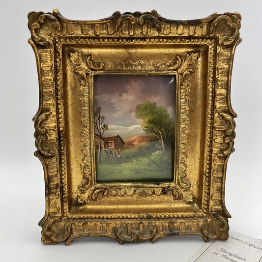 Quadro antico dipinto a olio su tavola quadretto cornice oro stile barocco 900 Categoria  Quadri