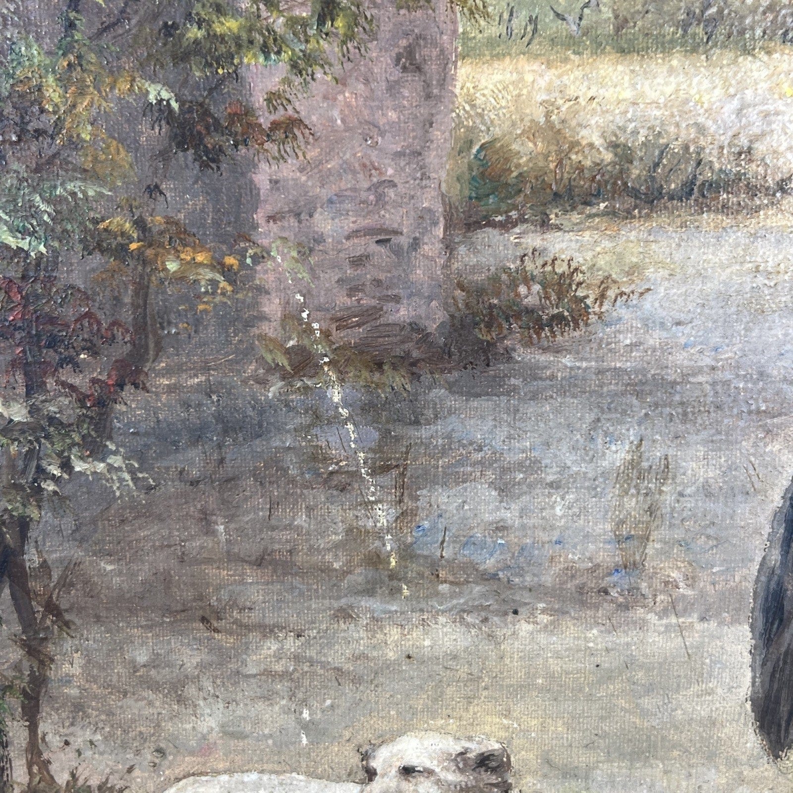 Quadro Antico Dipinto a olio su tela Cavallo Cane Scenario Bucolico Firmato 900 Categoria  Quadri