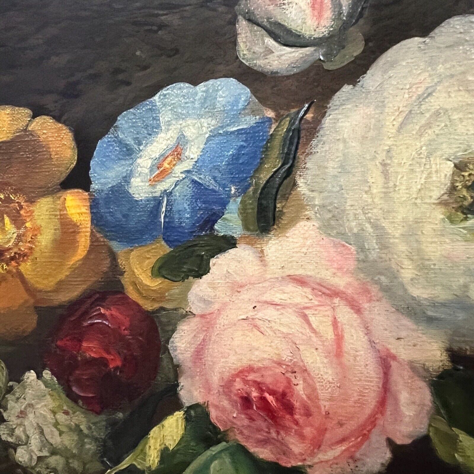 Quadro antico dipinto a olio su tela natura morta con fiori cornice oro ovale Categoria  Quadri