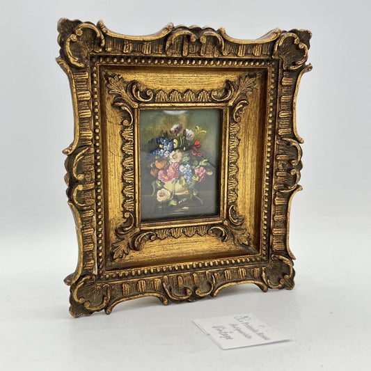 Quadro Antico dipinto Fiori a olio su rame Quadretto con cornice oro Firmato Categoria  Quadri