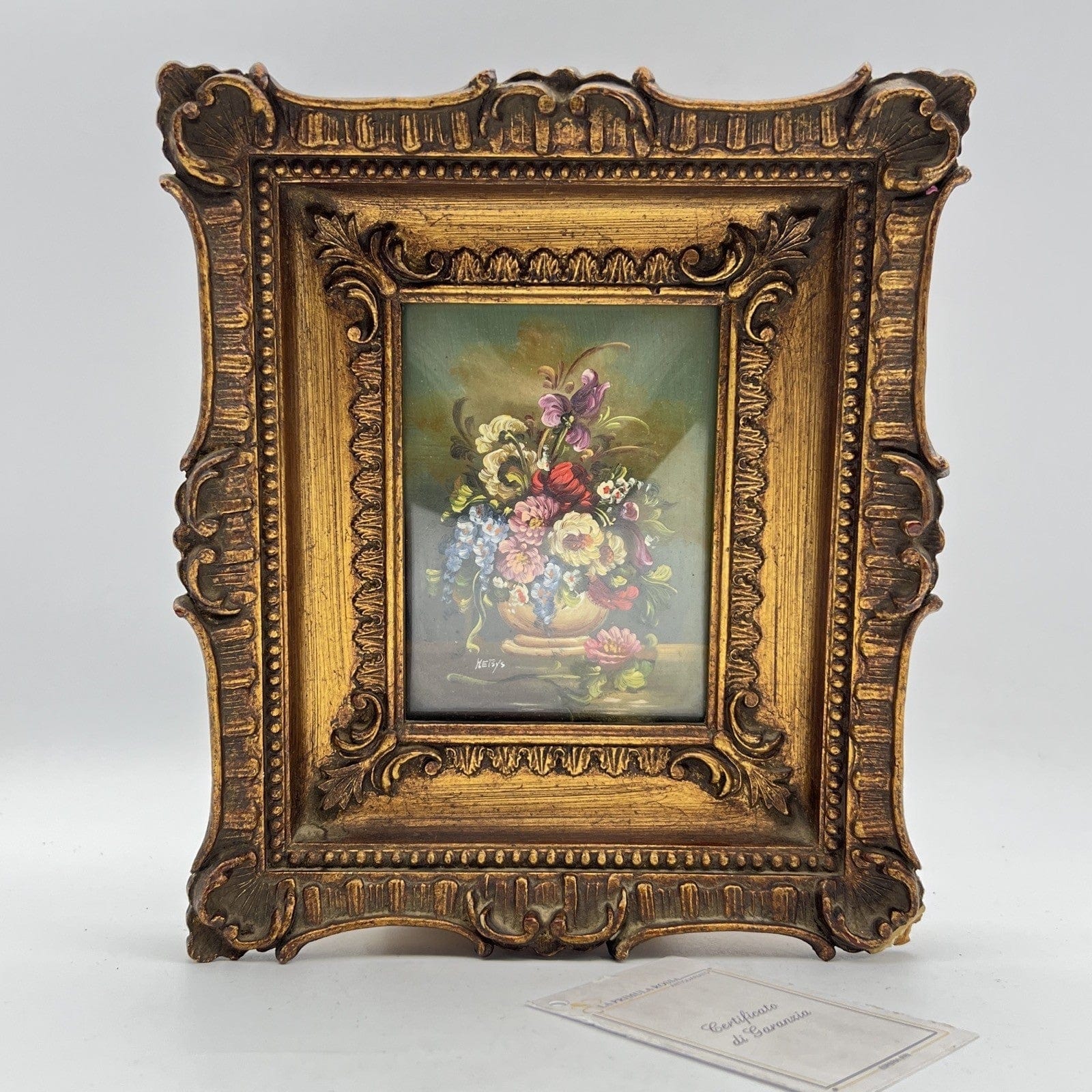 Quadro Antico dipinto Fiori a olio su rame Quadretto con cornice oro Firmato Categoria  Quadri
