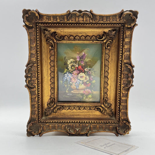 Quadro Antico dipinto Fiori a olio su rame Quadretto con cornice oro Firmato Categoria  Quadri