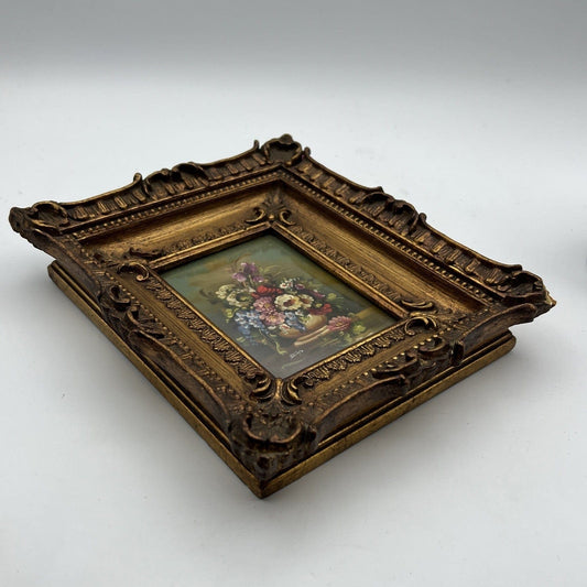 Quadro Antico dipinto Fiori a olio su rame Quadretto con cornice oro Firmato Categoria  Quadri
