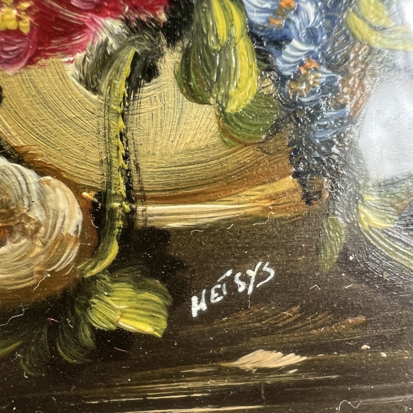 Quadro Antico dipinto Fiori a olio su rame Quadretto con cornice oro Firmato Categoria  Quadri