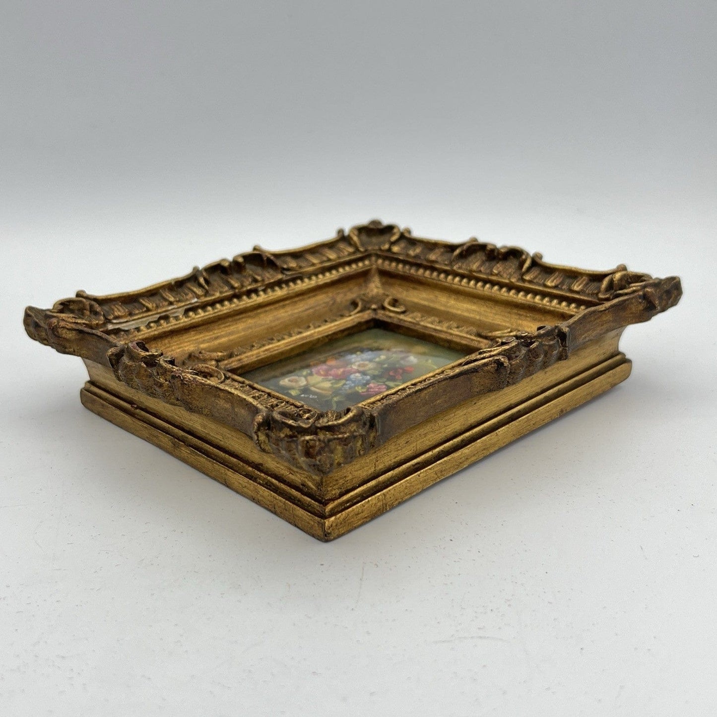 Quadro Antico dipinto Fiori a olio su rame Quadretto con cornice oro Firmato Categoria  Quadri