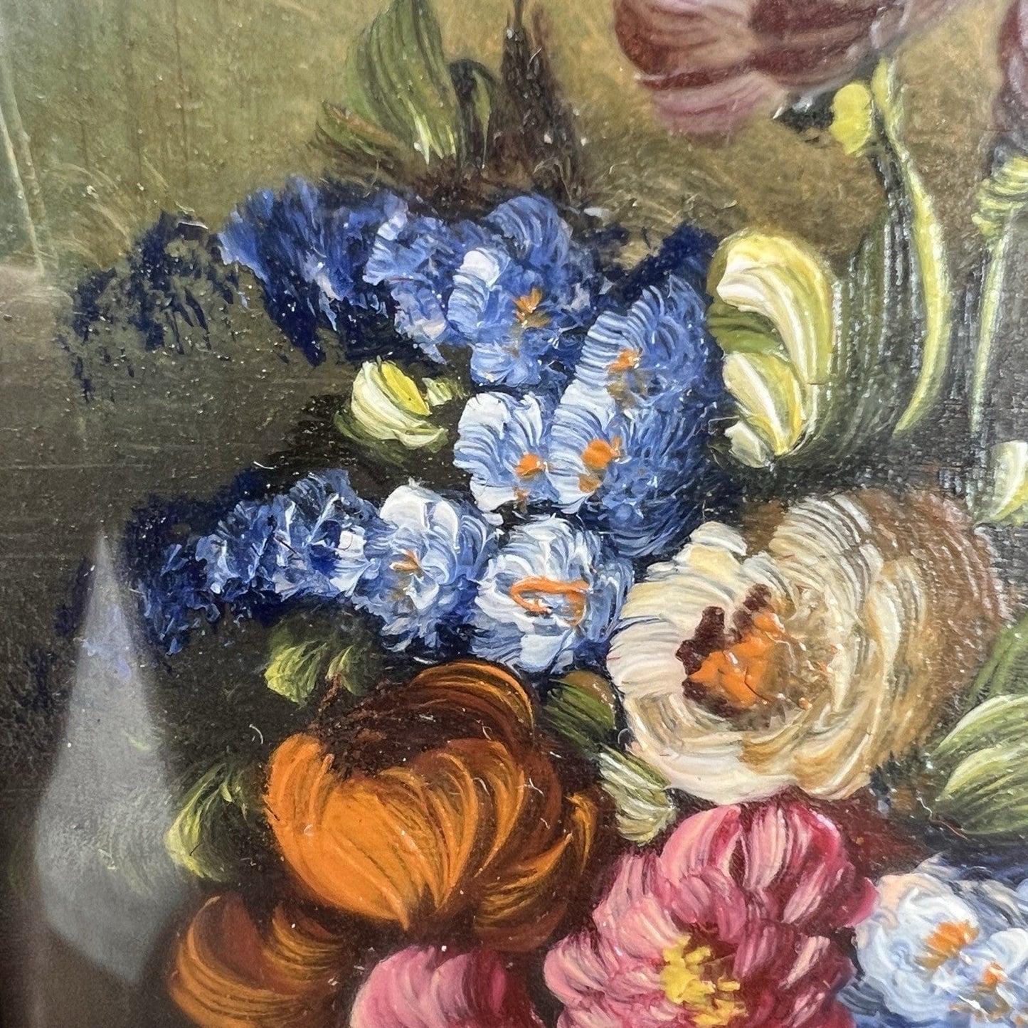 Quadro Antico dipinto Fiori a olio su rame Quadretto con cornice oro Firmato Categoria  Quadri