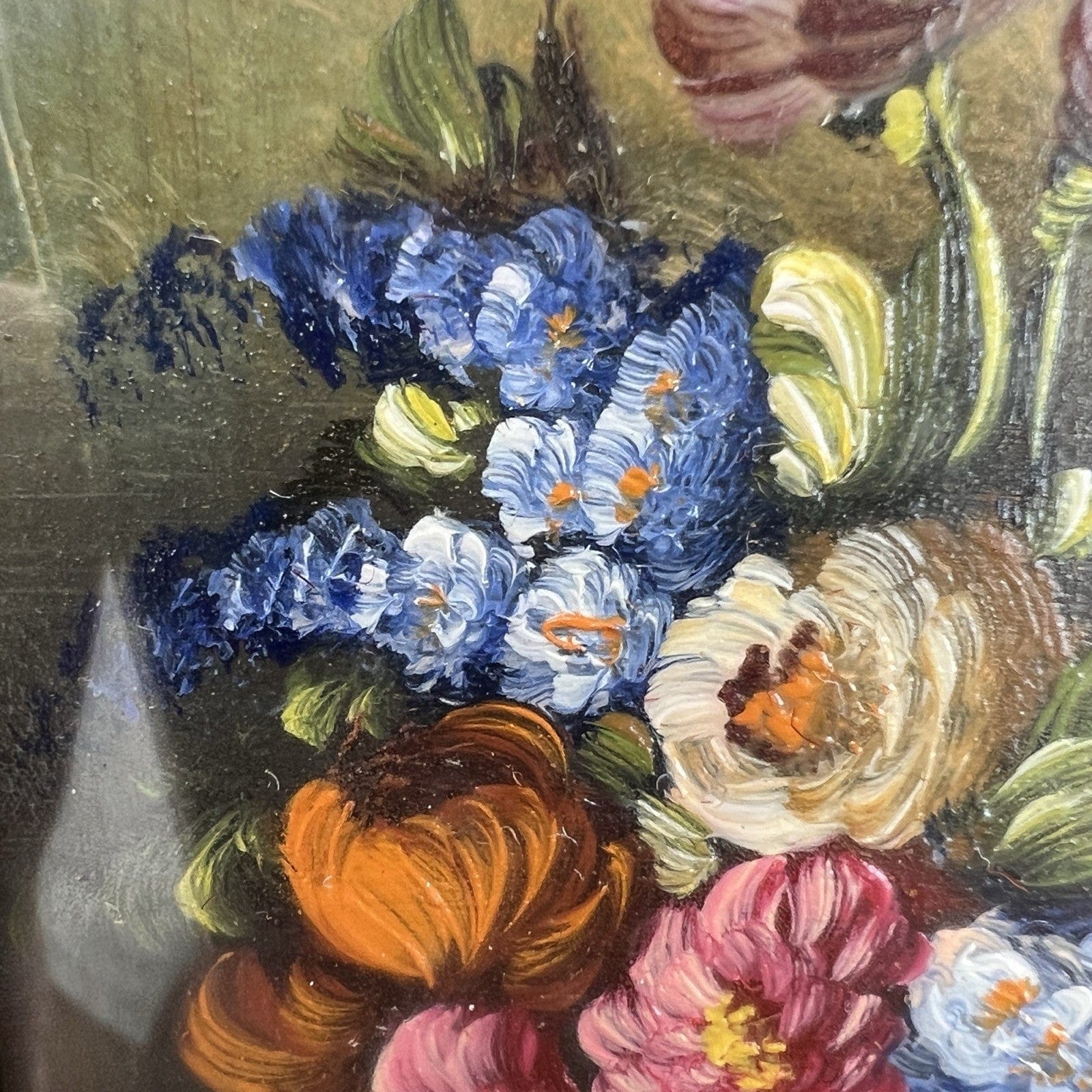 Quadro Antico dipinto Fiori a olio su rame Quadretto con cornice oro Firmato Categoria  Quadri