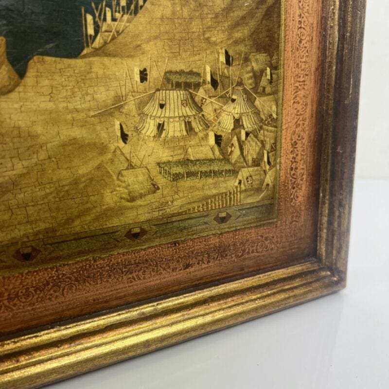 Quadro antico Vintage Litografia su legno dorato Assedio di Montemassi Castello Categoria  Quadri