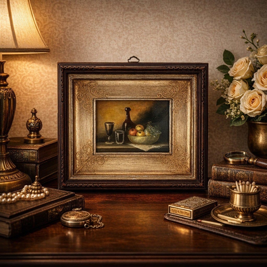 Quadro dipinto a olio natura morta quadretto stile antico con frutta Firmato 900 Categoria  Quadri