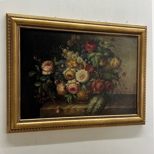 Quadro dipinto a olio su Tela 900 Stile Antico Natura Morta Fiori cornice oro Categoria  Quadri