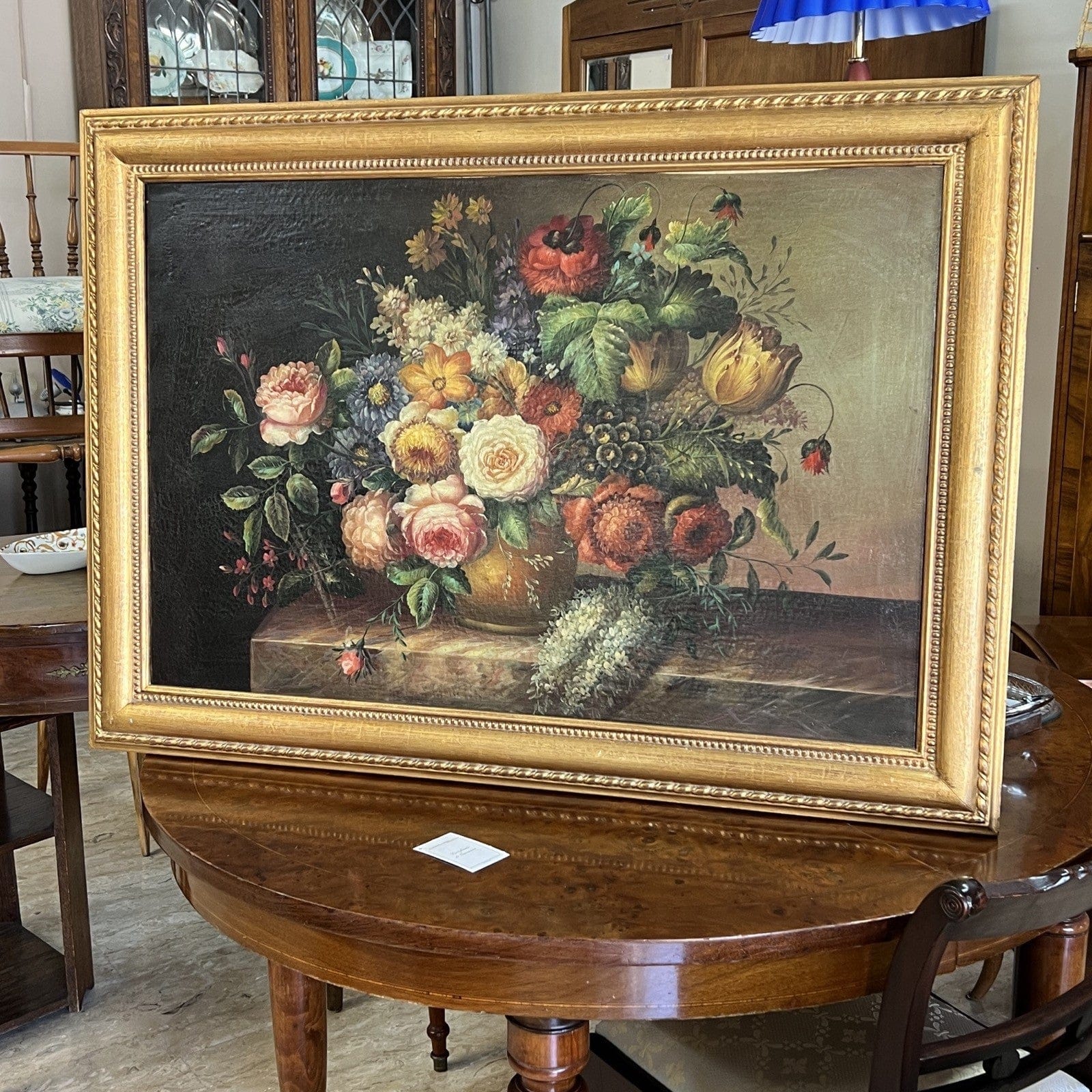 Quadro dipinto a olio su Tela 900 Stile Antico Natura Morta Fiori cornice oro Categoria  Quadri