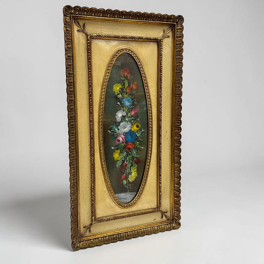 Quadro dipinto olio epoca 900 Fiori con cornice in legno stile Antico Veneziano Categoria  Quadri