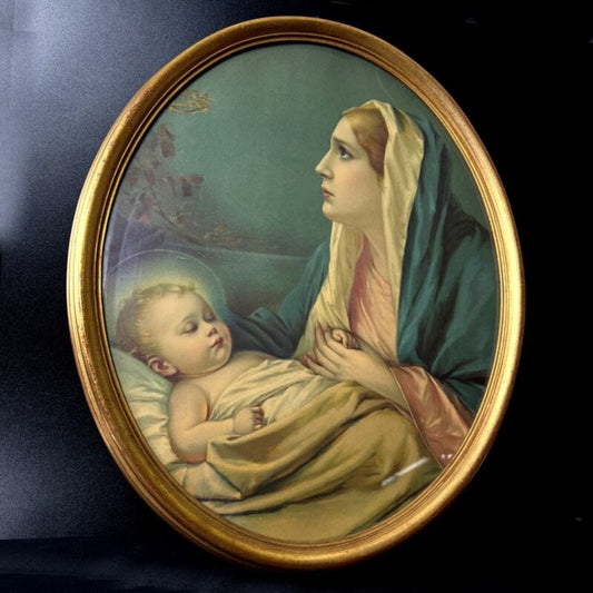 Quadro ovale Madonna con Bambino stampa religiosa sacra in legno Vergine Gesù Categoria  Oggetti sacri - rosari
