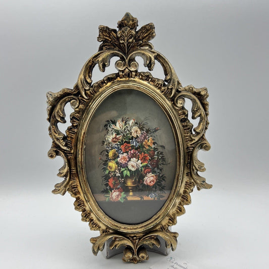 Quadro quadretto stampa vaso fiori con cornice oro argento stile antico barocco Categoria  Quadri