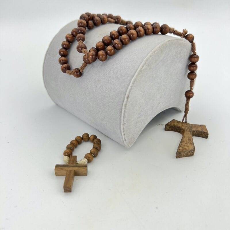Rosario Francescano in legno vintage Crocifisso Tau Cattolico collana Decina Categoria  Oggetti sacri - rosari