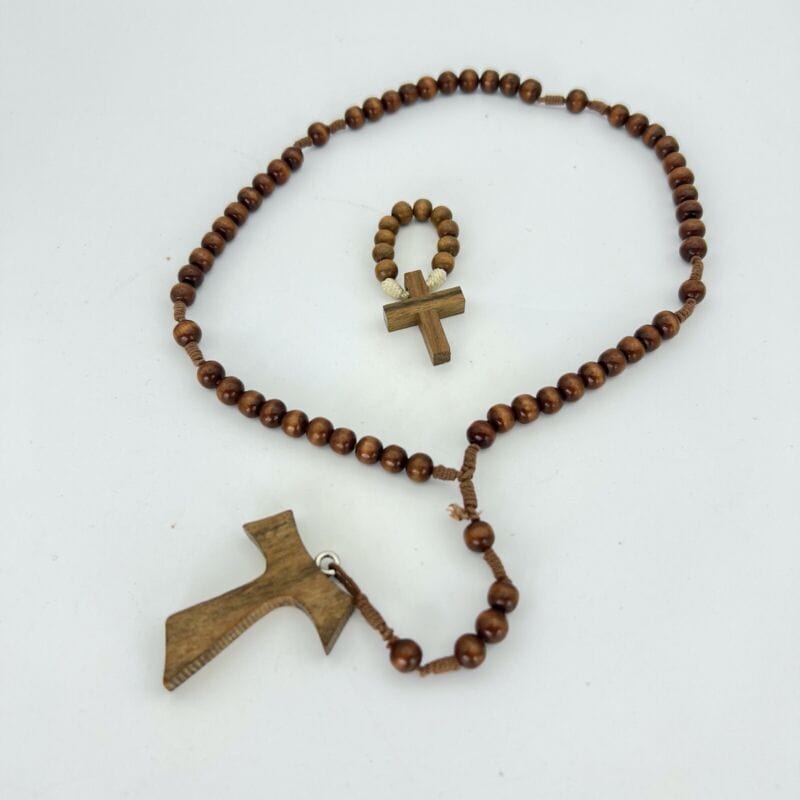 Rosario Francescano in legno vintage Crocifisso Tau Cattolico collana Decina Categoria  Oggetti sacri - rosari