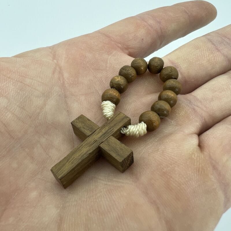 Rosario Francescano in legno vintage Crocifisso Tau Cattolico collana Decina Categoria  Oggetti sacri - rosari