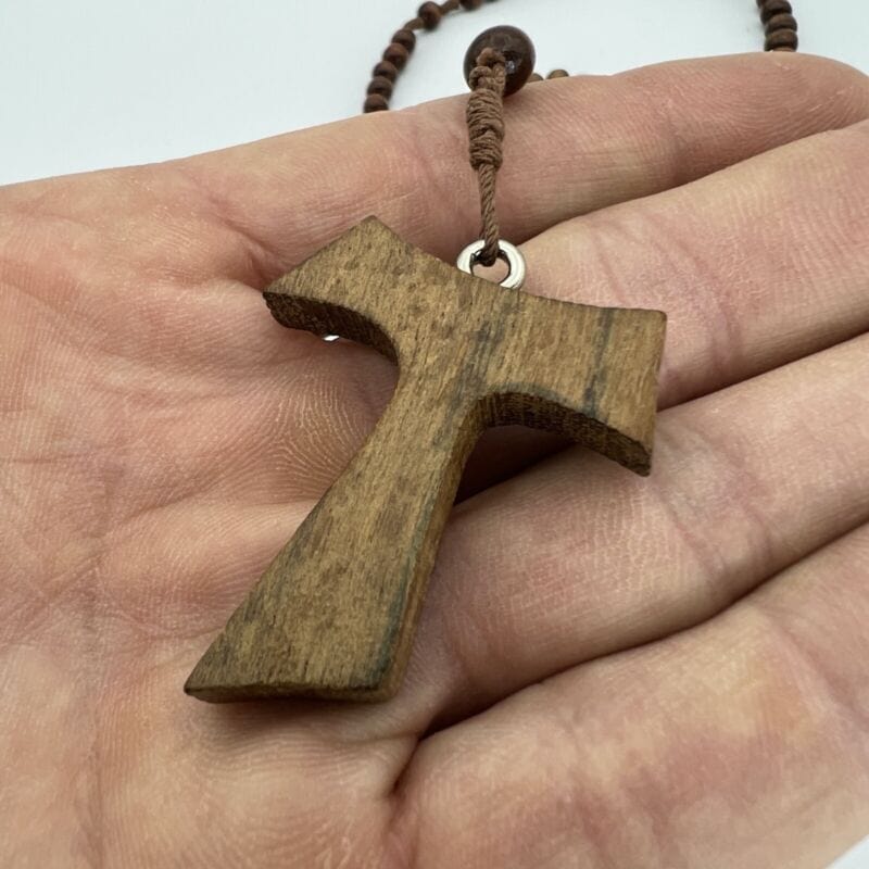 Rosario Francescano in legno vintage Crocifisso Tau Cattolico collana Decina Categoria  Oggetti sacri - rosari