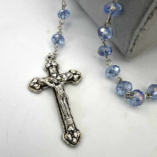 Rosario in Vetro diamantato Celeste vintage crocifisso collana da uomo o donna Categoria  Oggetti sacri - rosari