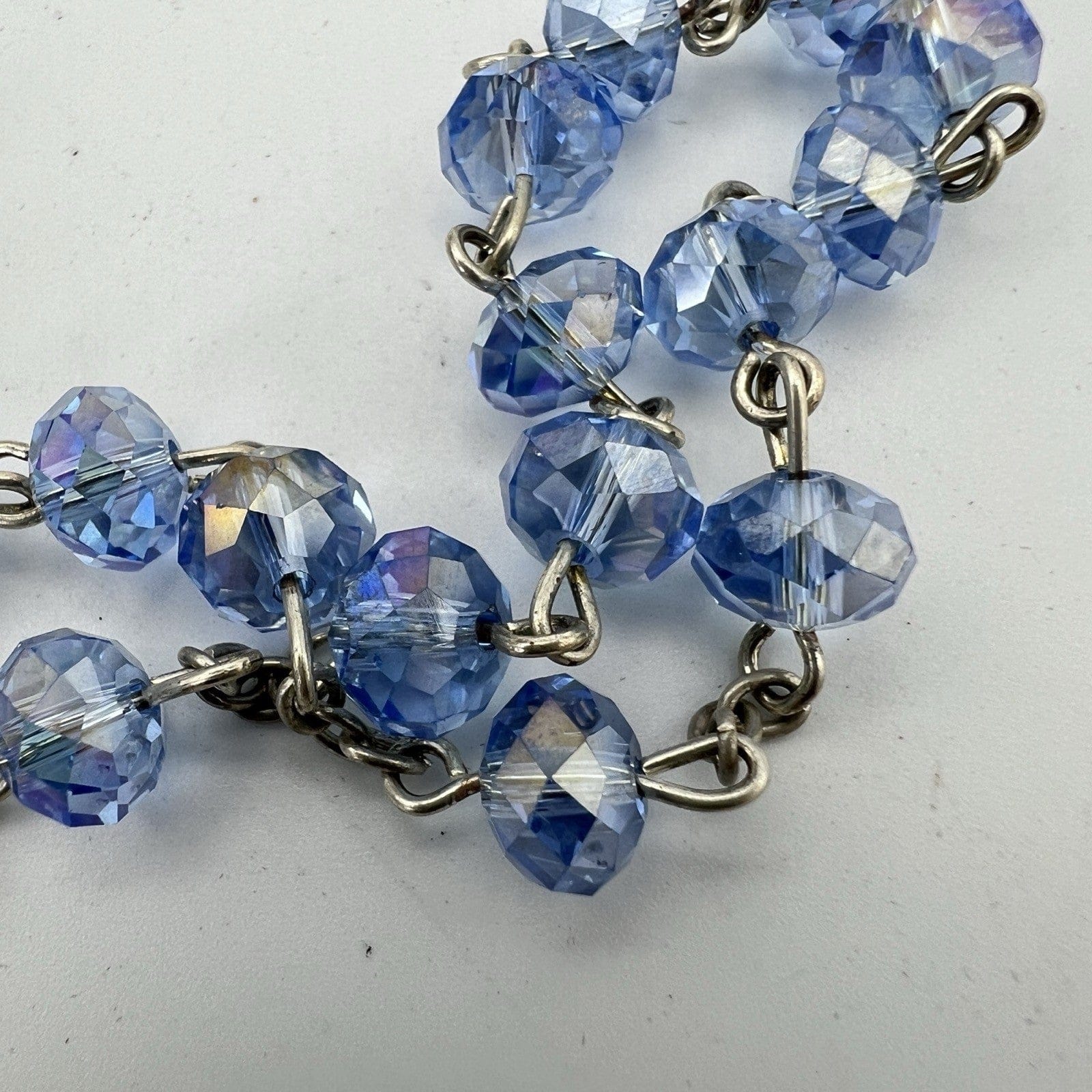 Rosario in Vetro diamantato Celeste vintage crocifisso collana da uomo o donna Categoria  Oggetti sacri - rosari