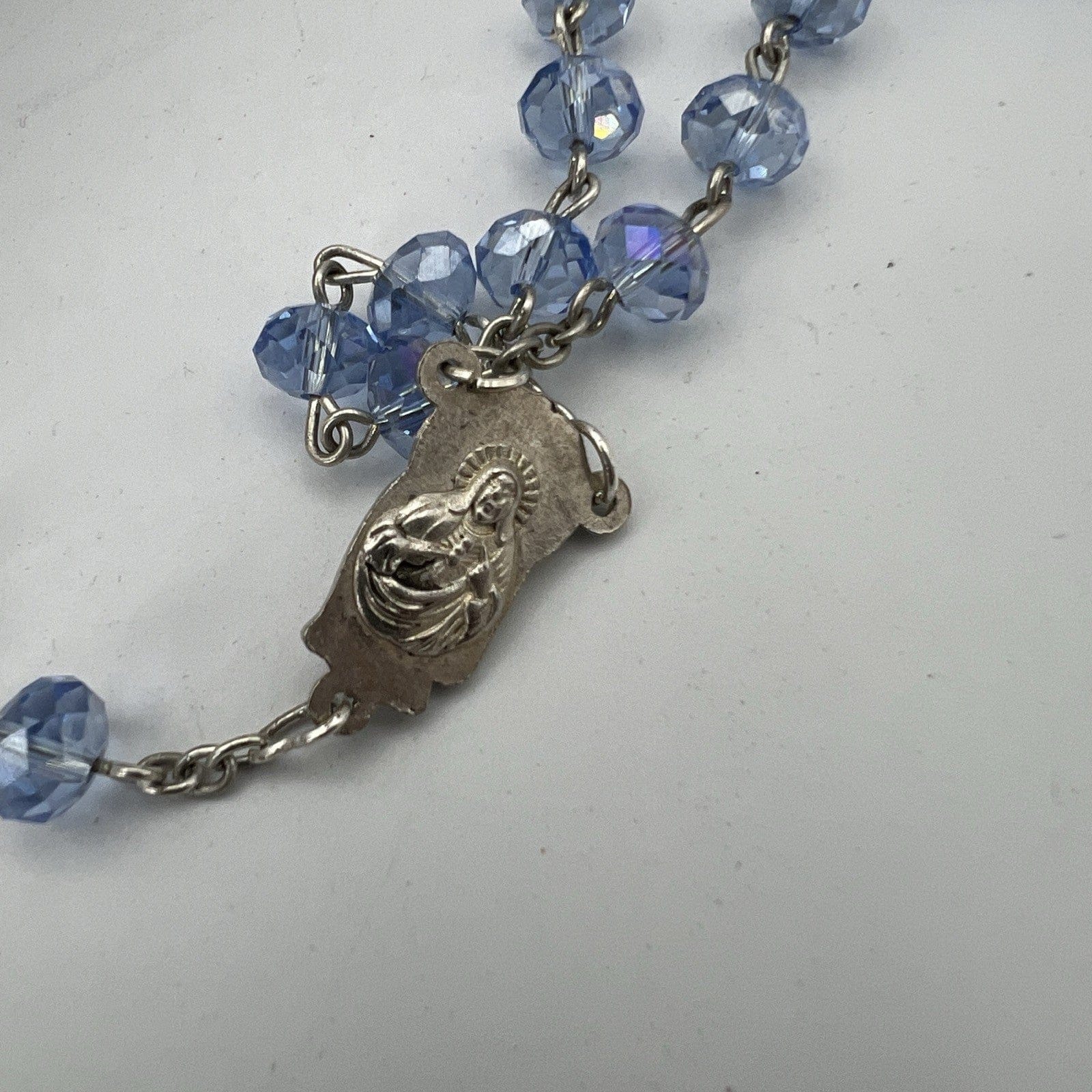 Rosario in Vetro diamantato Celeste vintage crocifisso collana da uomo o donna Categoria  Oggetti sacri - rosari