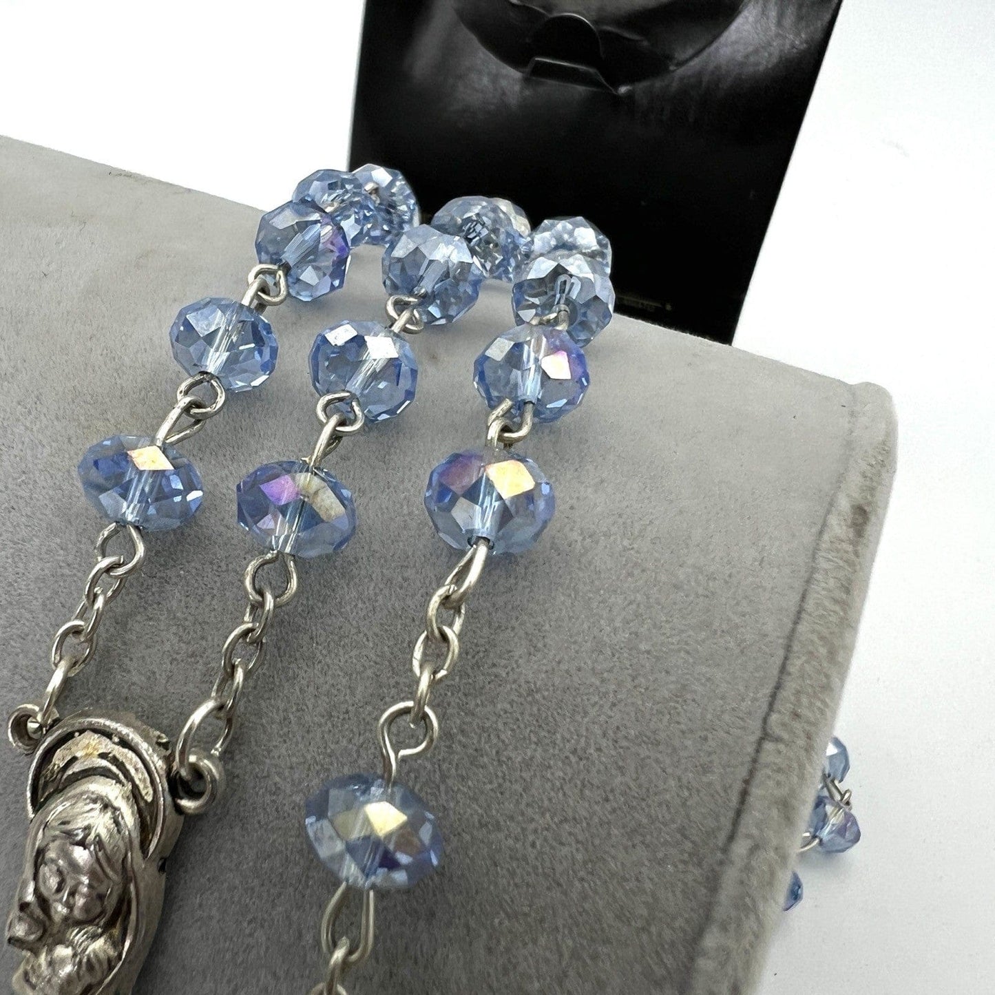 Rosario in Vetro diamantato Celeste vintage crocifisso collana da uomo o donna Categoria  Oggetti sacri - rosari