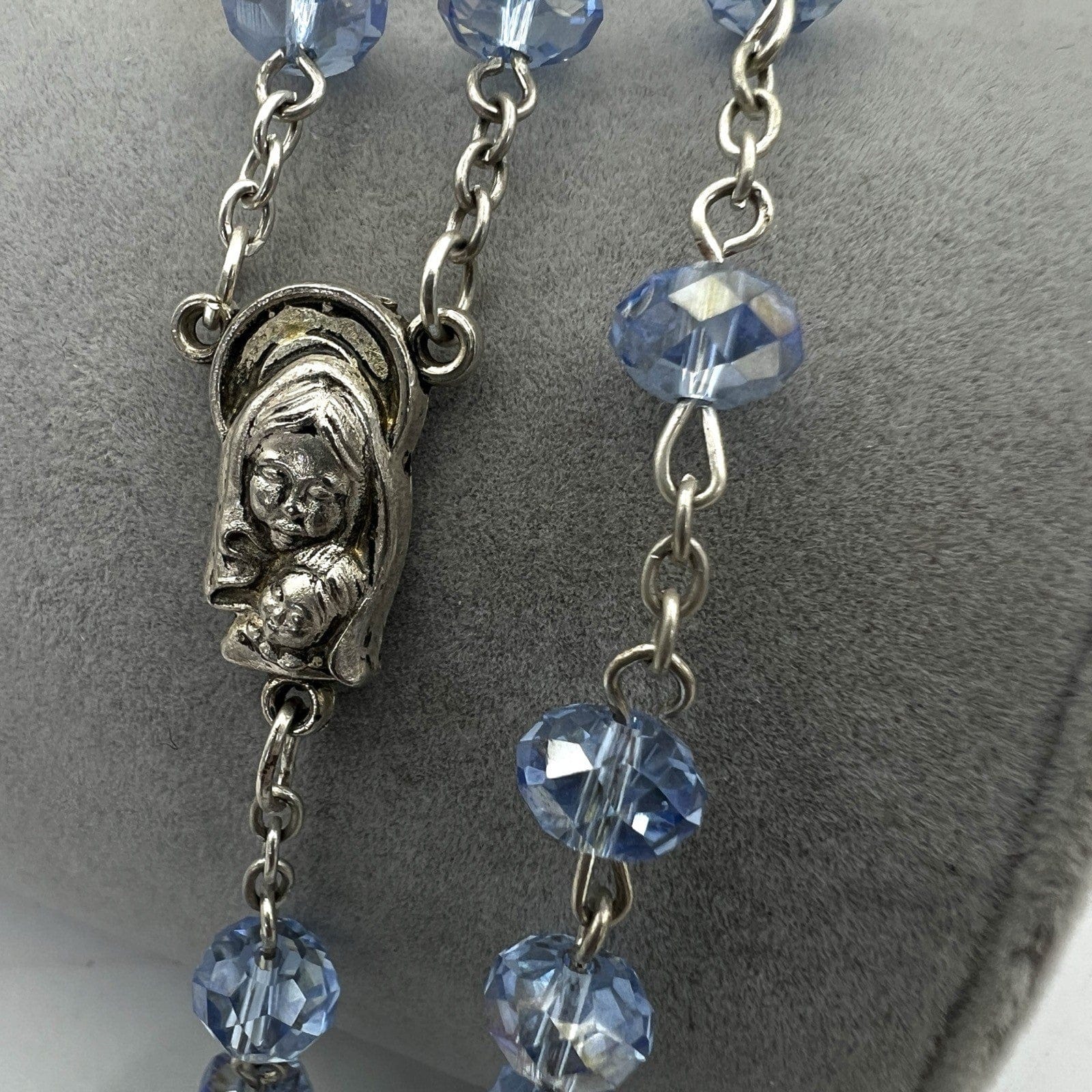 Rosario in Vetro diamantato Celeste vintage crocifisso collana da uomo o donna Categoria  Oggetti sacri - rosari