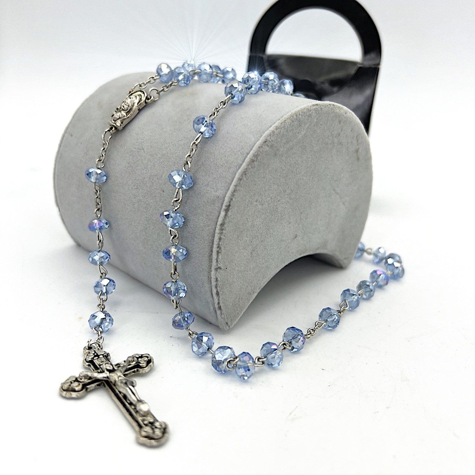 Rosario in Vetro diamantato Celeste vintage crocifisso collana da uomo o donna Categoria  Oggetti sacri - rosari