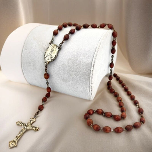 Rosario Madonna di Fatima  in legno vintage crocifisso collana cattolica Categoria  Oggetti sacri - rosari