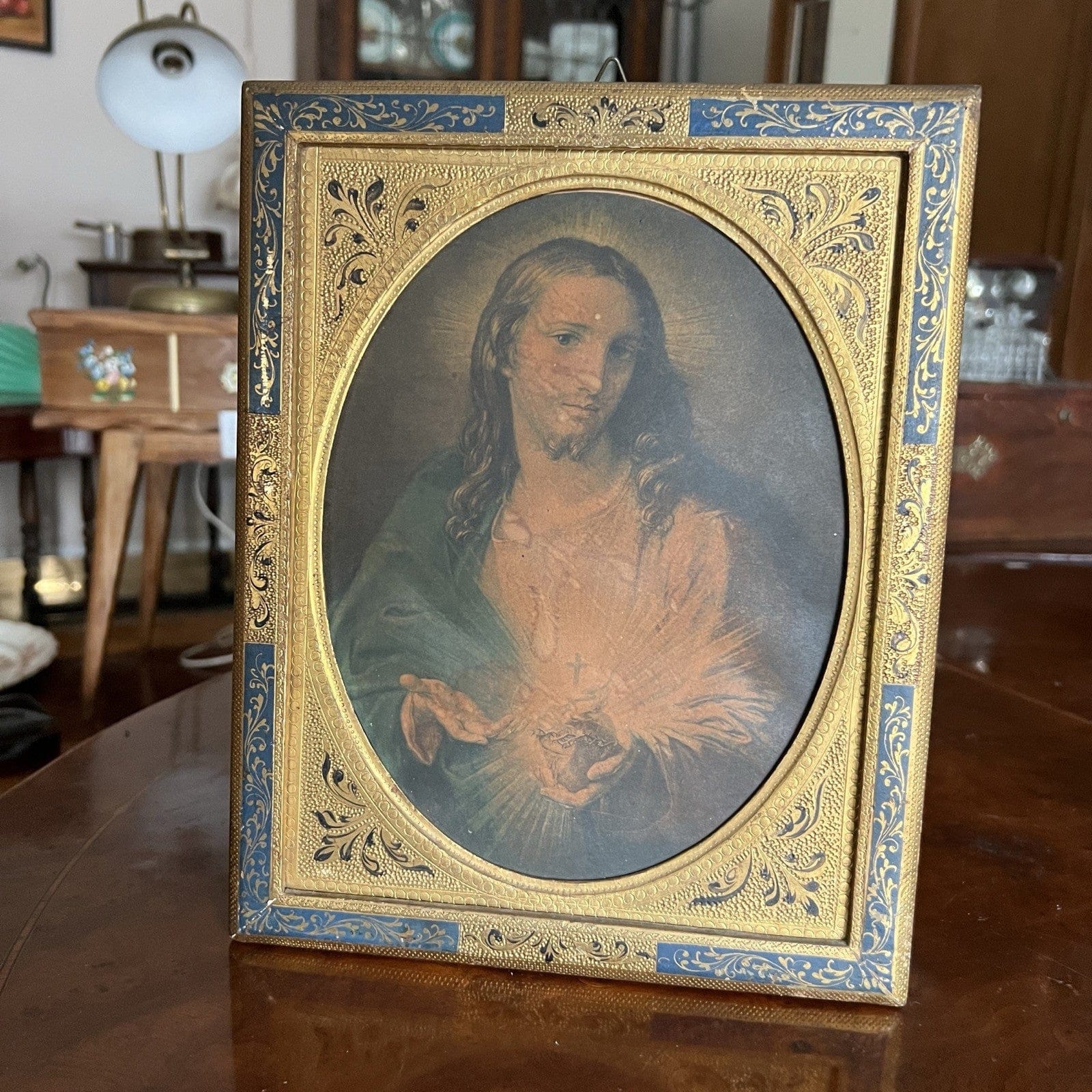 Sacro Cuore di Gesù antica Fiorentina Icona Quadro Raffaello con cornice oro Categoria  Oggetti sacri - rosari