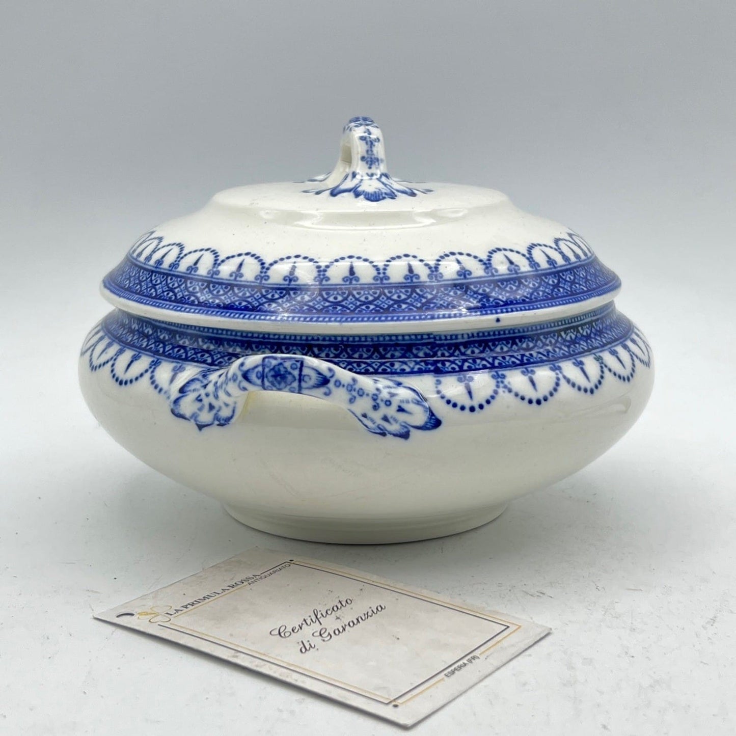 Salsiera antica inglese in ceramica con coperchio e mestolo vecchia zuppiera Categoria  Zuppiere