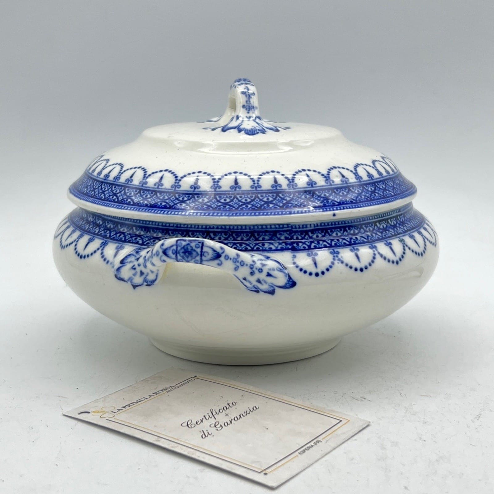 Salsiera antica inglese in ceramica con coperchio e mestolo vecchia zuppiera Categoria  Zuppiere
