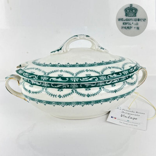 Salsiera antica inglese in ceramica con coperchio vecchia ciotola Wedgwood verde Categoria  Ceramiche e Porcellane